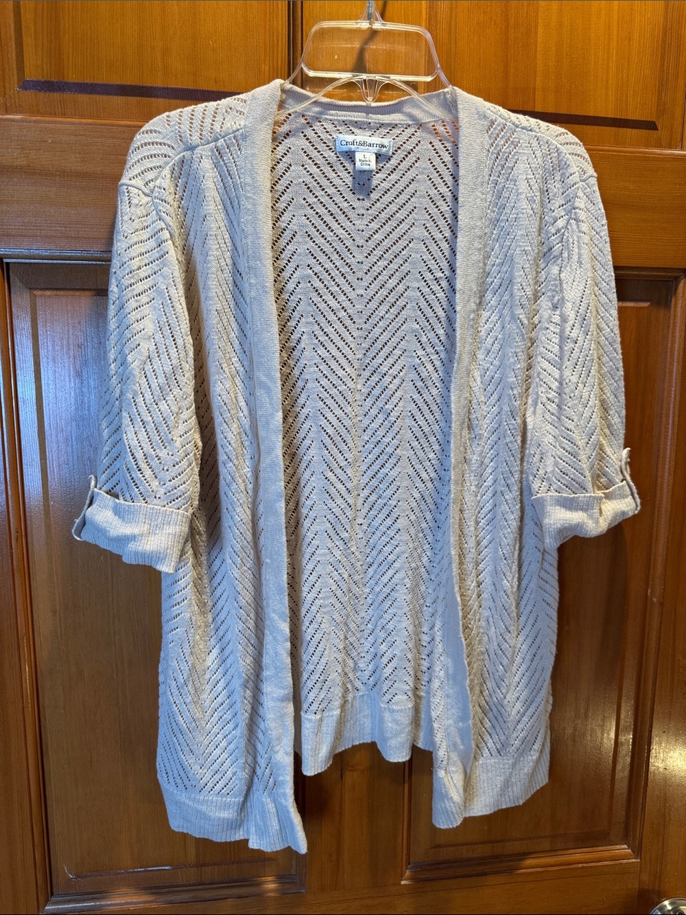 Croft & BarrowOpen Ront Chevron Pointelle Knit Cardigan Sweater Size Large